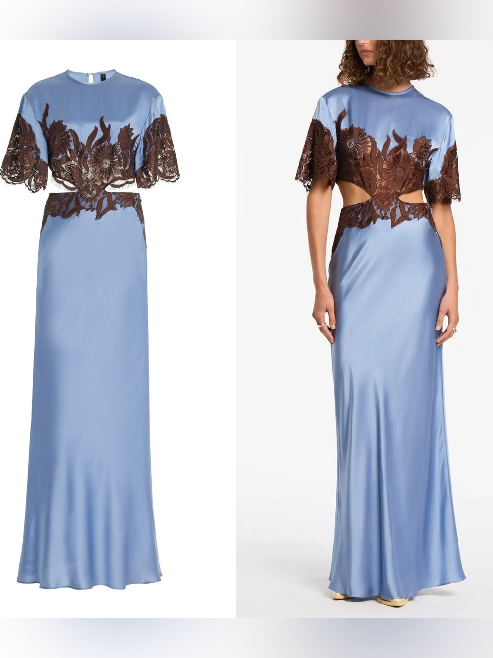 NWT Sir The Label SIR.  Danseurs Lace Cut Out Silk Gown Blue Size M